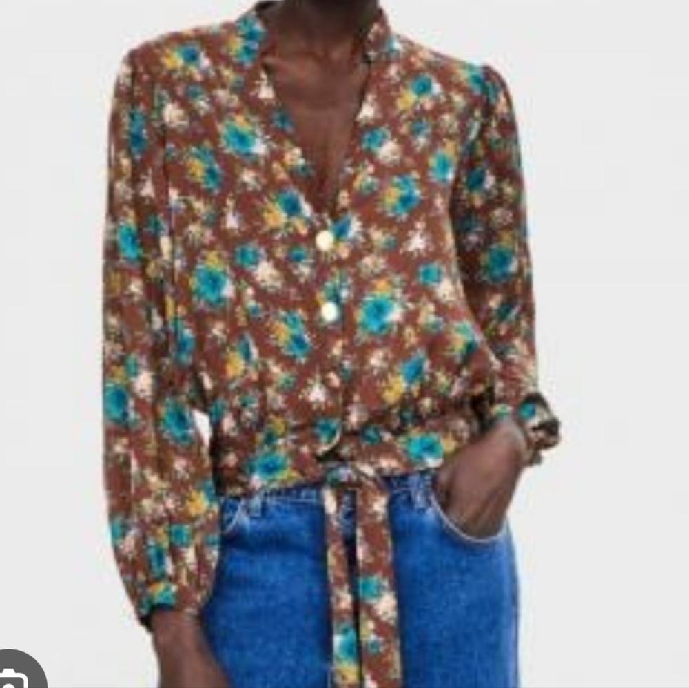 Zara Willow's brown floral wrap blouse